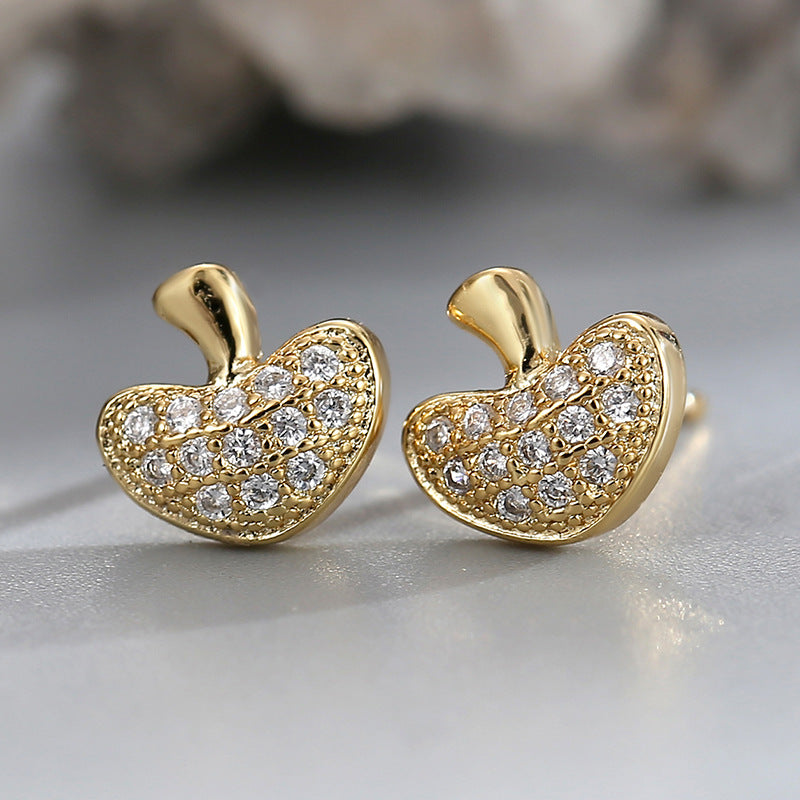 E0568 Xiaoxiang Mushroom Shape Earrings for Women, Brass Gold-Plated Simple Micro-Inlaid White Zircon Earrings