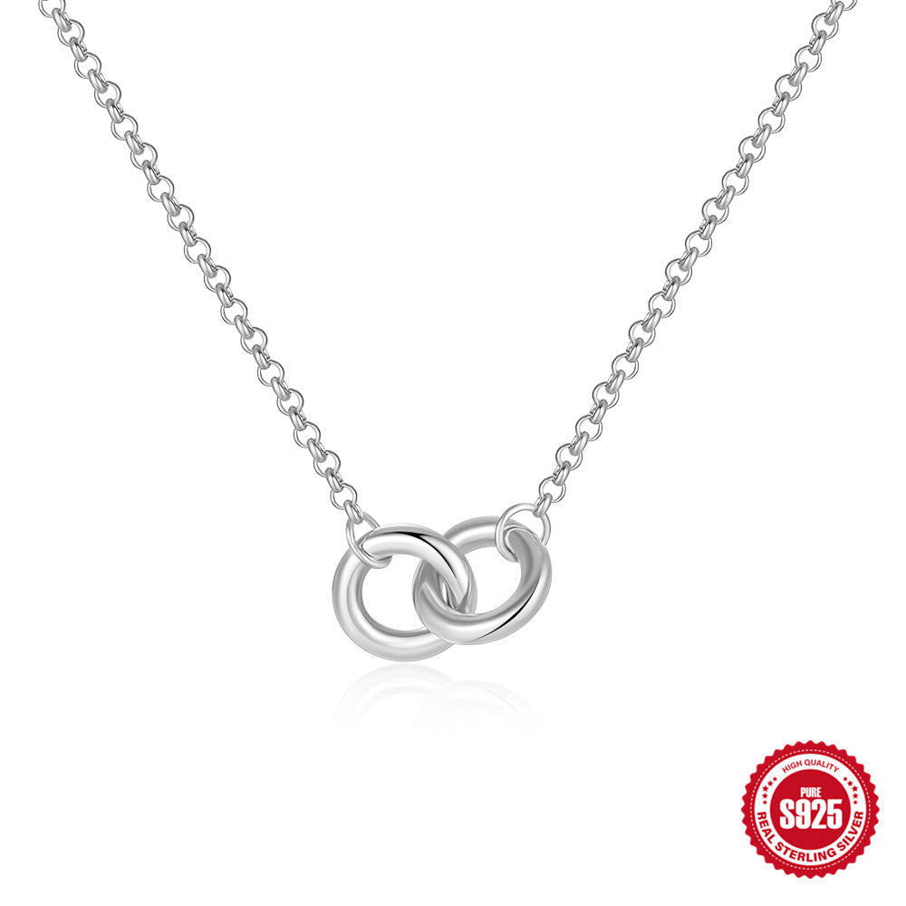 Sterling Silver S925 Mobius Collarbone Double Ring Necklace