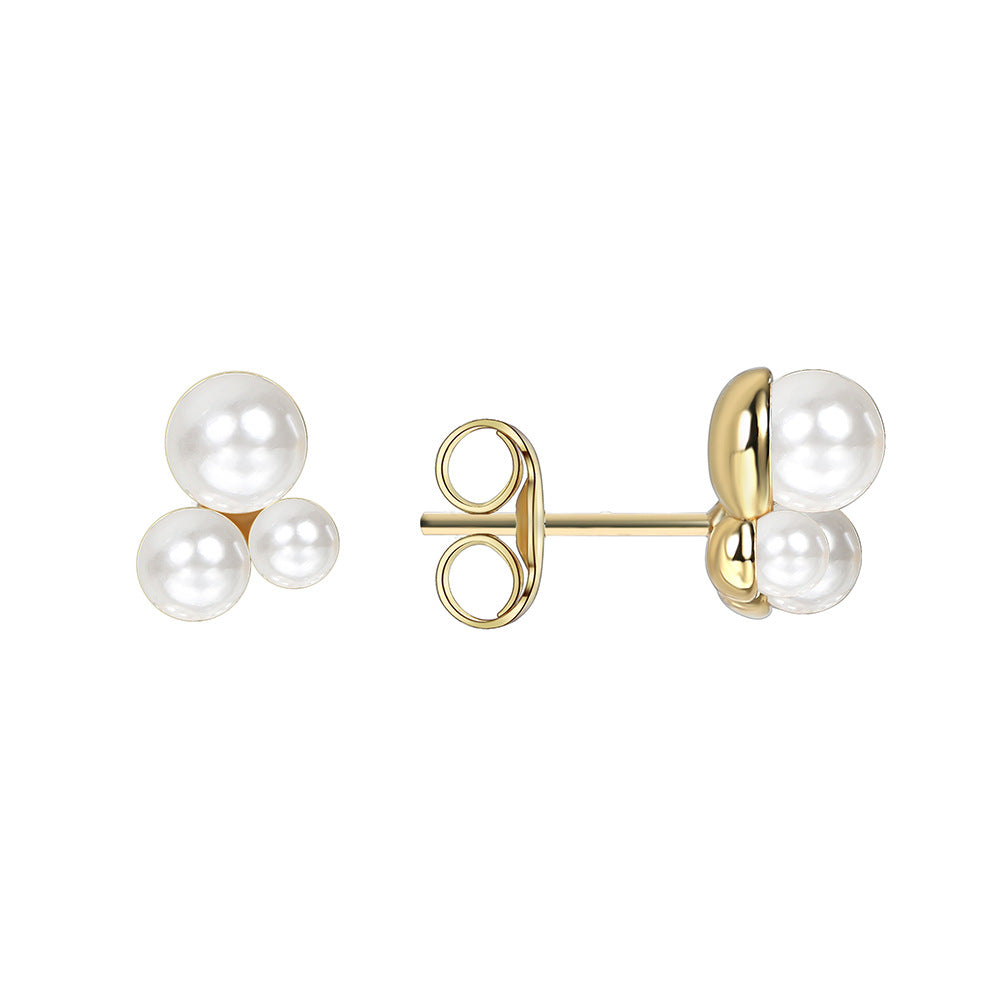 E0391 Stacked Mini Pearl Stud Earrings Silver Needle Earrings Fashion Simple Pearl Small Ear Jewelry