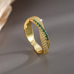 R0429 Design Sense Green Zircon Irregular Shape Ring for Women Brass Gold-Plated Ring