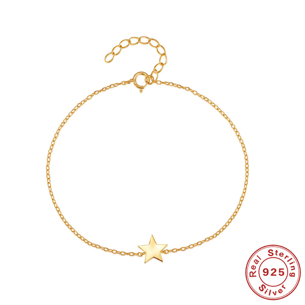 S925 Sterling Silver Five Pointed Star Diamond Circle Bracelet