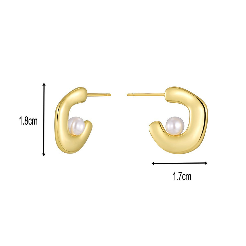 E0617 Fashion C Word-shaped Inlaid Pearl Stud Earrings for Women, Minimalist Cold Style Earrings