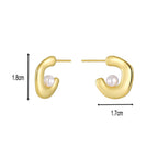 E0617 Fashion C Word-shaped Inlaid Pearl Stud Earrings for Women, Minimalist Cold Style Earrings