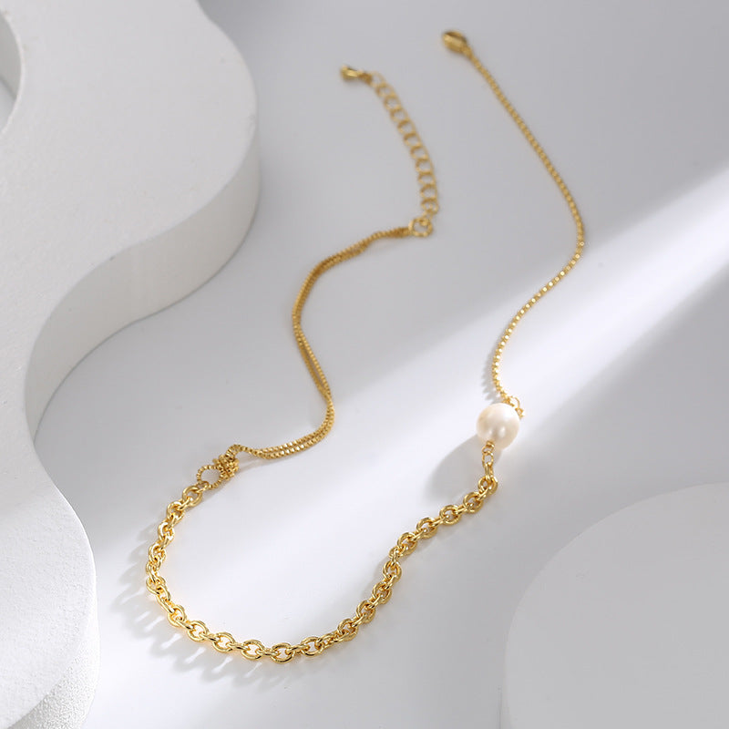 N0218 Simple Design O Word Chain Clavicle Chain Female Brass Gold Plated fashion retro Shell Bead Necklace