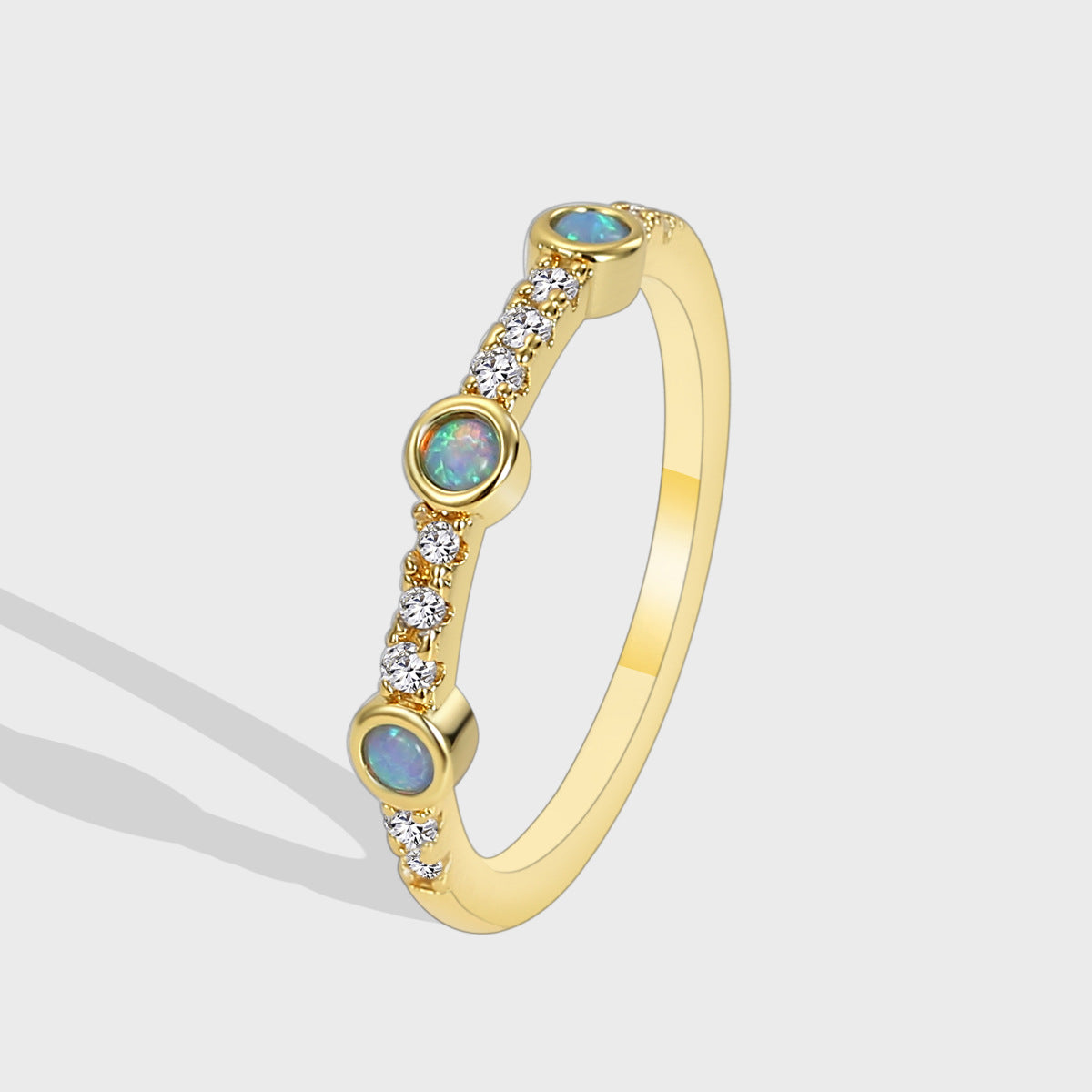 R0241 Fashion Accessories for Women Brass Gold-Plated Blue Opal Zircon Opal Ring Trendy
