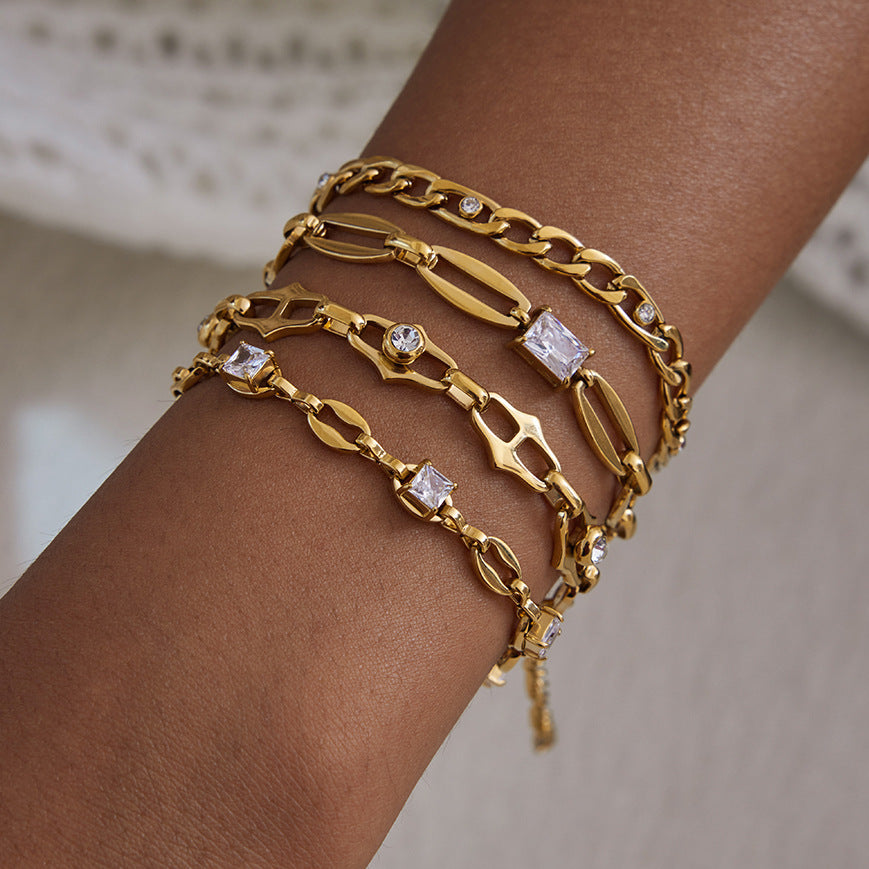 18k Zircon Bracelet Non-Fading Stainless Steel Jewelry for Women