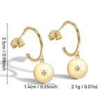 E0225 Round Wind Diamond-Studded Hoop Earrings for Women, Minimalist Style Star Earrings