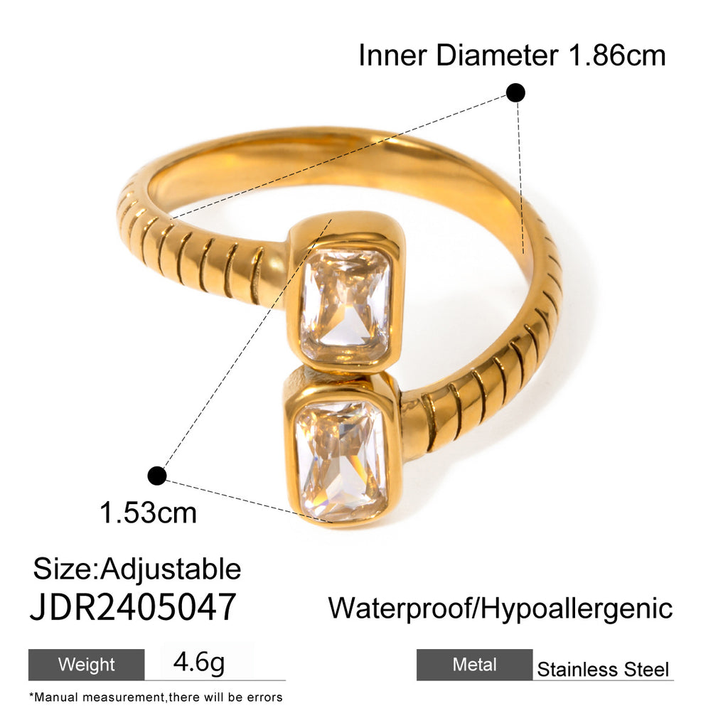 Stainless Steel Zircon Open Ring Foreign Trade Design Sense Exquisite Jewelry for Women