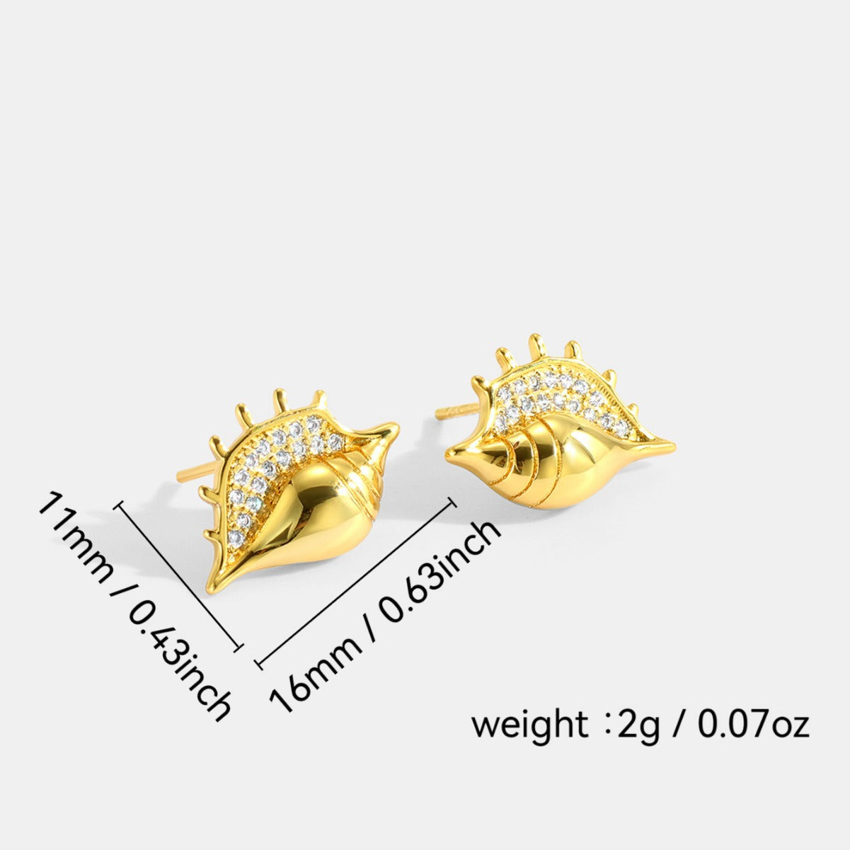 New Creative Simple Gold-Plated Zircon Conch Earrings Summer Vacation Shell Ear Jewelry