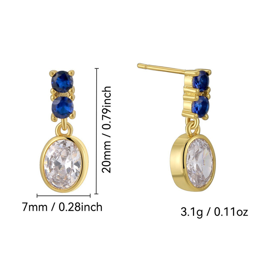 E0658 Elegant Fashion Oval Blue and White Zircon Earrings for Women Retro Minimalist Drop Earrings