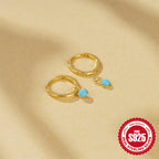 925Pure Silver Classic Hot-Selling Turquoise Hoop Earrings Minimalist Earrings Best-Seller