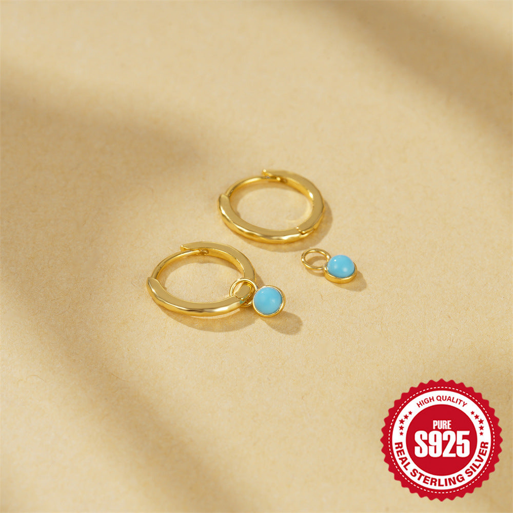 925Pure Silver Classic Hot-Selling Turquoise Hoop Earrings Minimalist Earrings Best-Seller