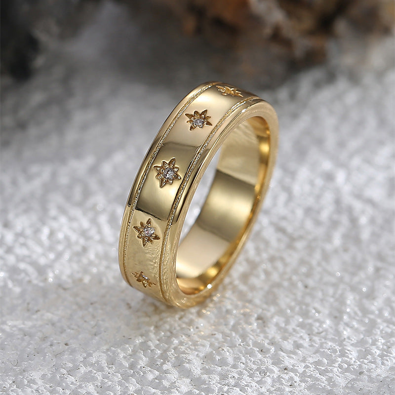 R0578 French Minimalist Monochrome Retro Design Ring for Women Fashion Micro Pave Zircon Ring