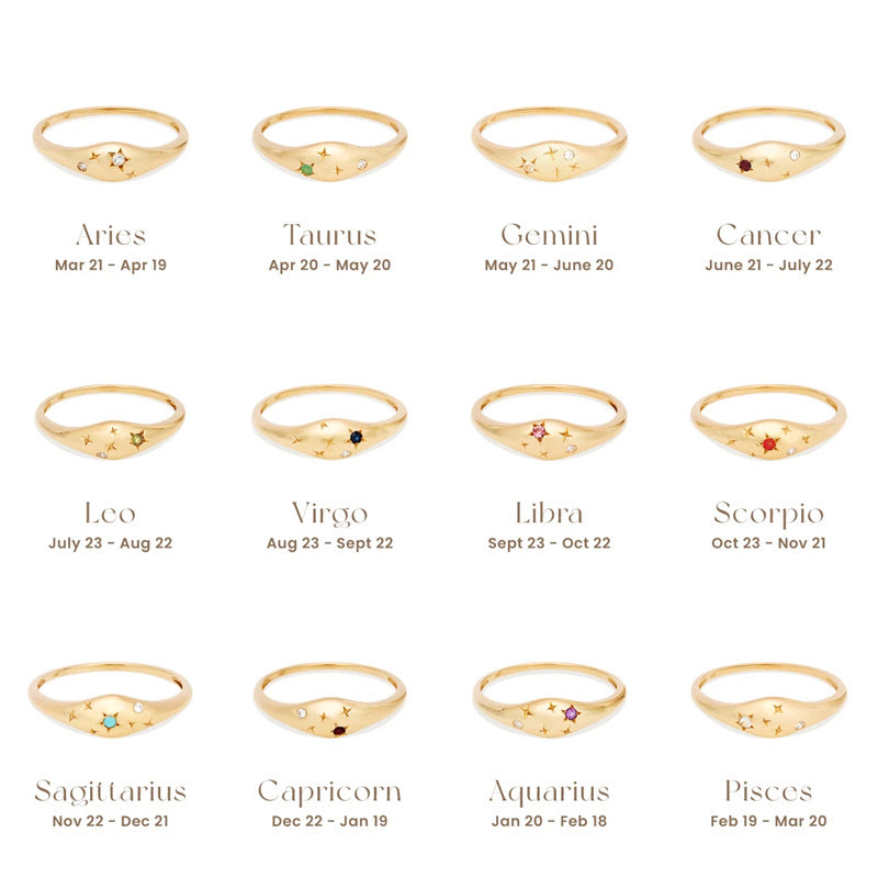 S925Sterling Silver Twelve Constellations Star Diamond Women's Ring Ring Creative Style Ring