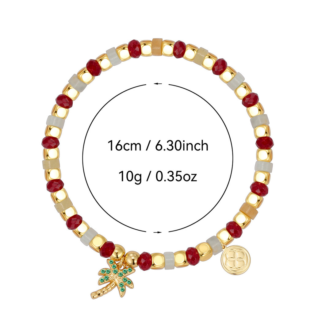 B0271 Bohemian Beach Coconut Tree Shape Chalcedony Stone Beaded Vintage Bracelet