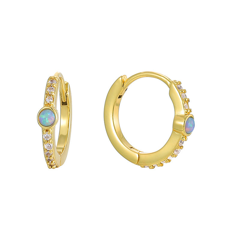 E0521 French Fashion Blue Opal Earrings for Women Single Row Inlaid with Zirconia Minimalist Earrings
