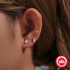 New925Sterling Silver Flat Threaded Piercing Stud Earrings Hot Sale Fashion Round Ball Inlaid Diamond Ear Bone Stud Earrings for Women