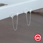 S925Sterling Silver Star Moon Chain Tassel Earrings Korean Style Xiaohongshu Hot-Selling Earrings for Women