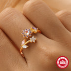 S925Sterling Silver Heart Flower Inlaid Diamond Open Ring Korean Style Opal Index Finger Ring