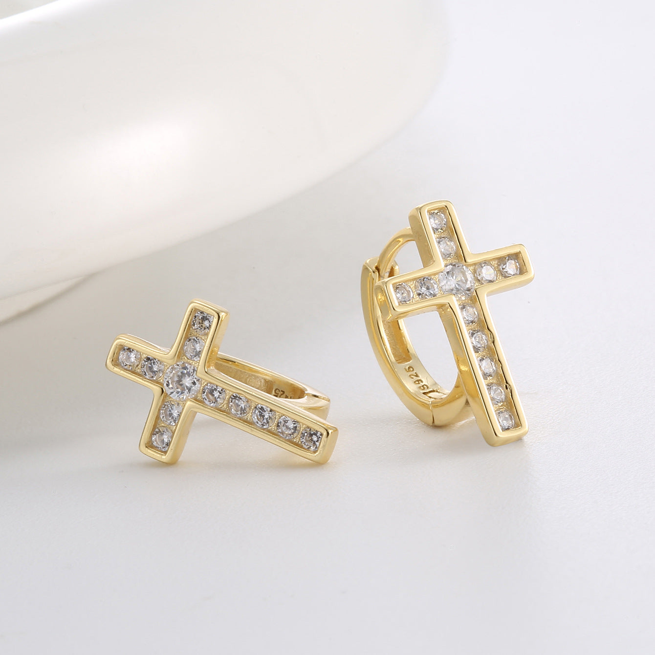 SE0078 S925Silver plating14K Gold Cross Zirconia Earrings for Women New Earrings