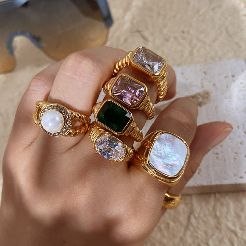 18K Gold-Tone Cubic Zirconia Stainless Steel Ring in a gold-tone stainless steel finish