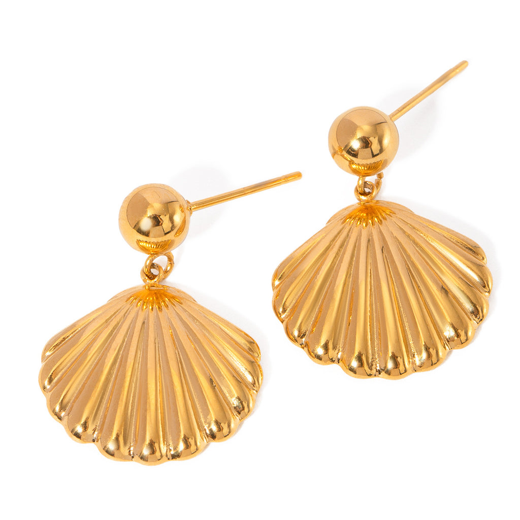 2H Gold-plated Shell Stud Earrings Fashion Simple Steel Bead Earrings Stainless Steel Metal Drop Earrings