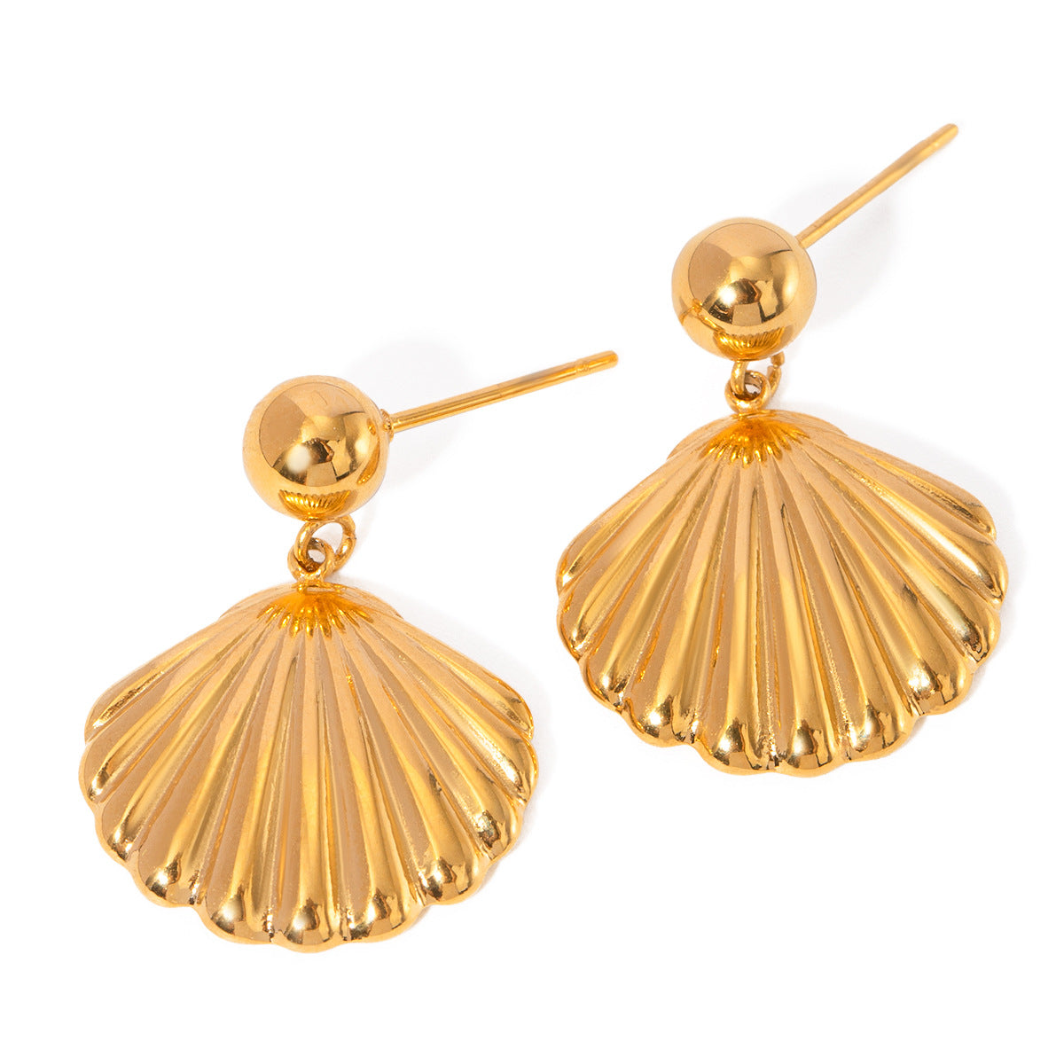 2H Gold-plated Shell Stud Earrings Fashion Simple Steel Bead Earrings Stainless Steel Metal Drop Earrings