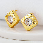 E0647 Square Inlaid Irregular Zircon Gender-Neutral Earrings Brass Gold-Plated Simple Ear Jewelry