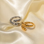 French Retro Hammered Ring Fashion Steel Color18K Gold Women's Hammered Open Ring