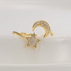 R0676 Star and Moon Inlaid Zircon Ring for Women, New Open Adjustable Tail Ring