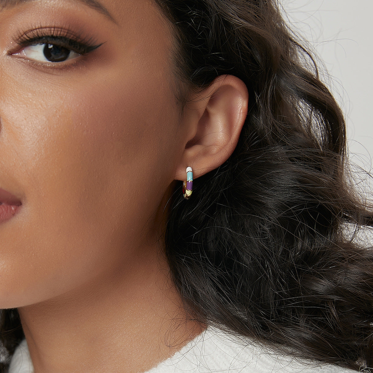 E0549 Sweet Cool Style Bamboo Joint Colorful Epoxy Earrings for Women Simple Copper Ear Clips Wholesale