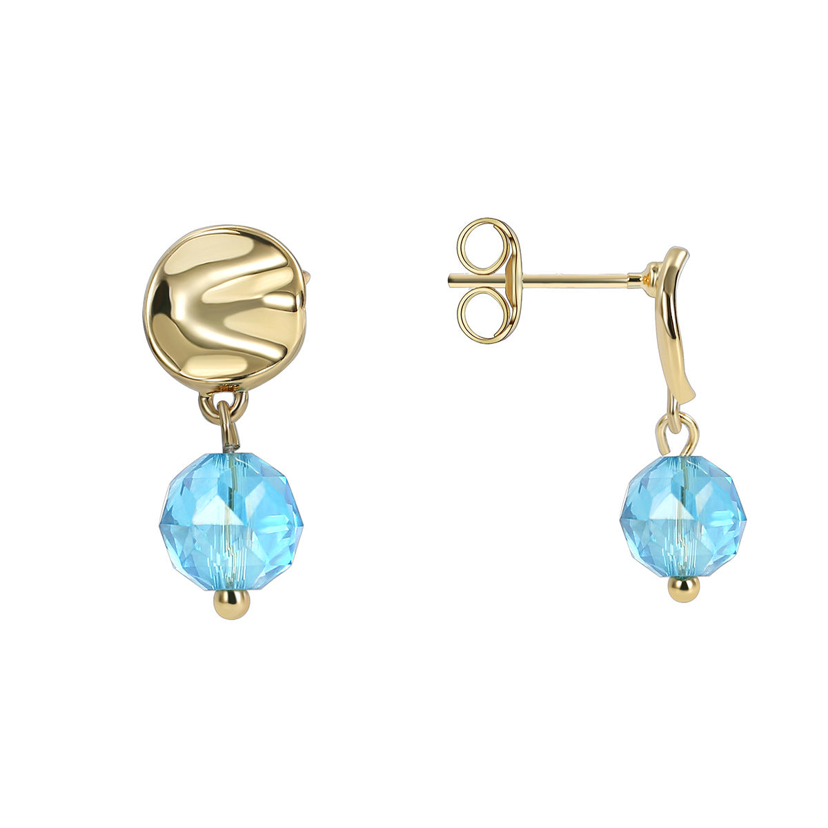 E0427 Iridescent Lake Blue Glass Bead Brass Women's Elegant Earrings