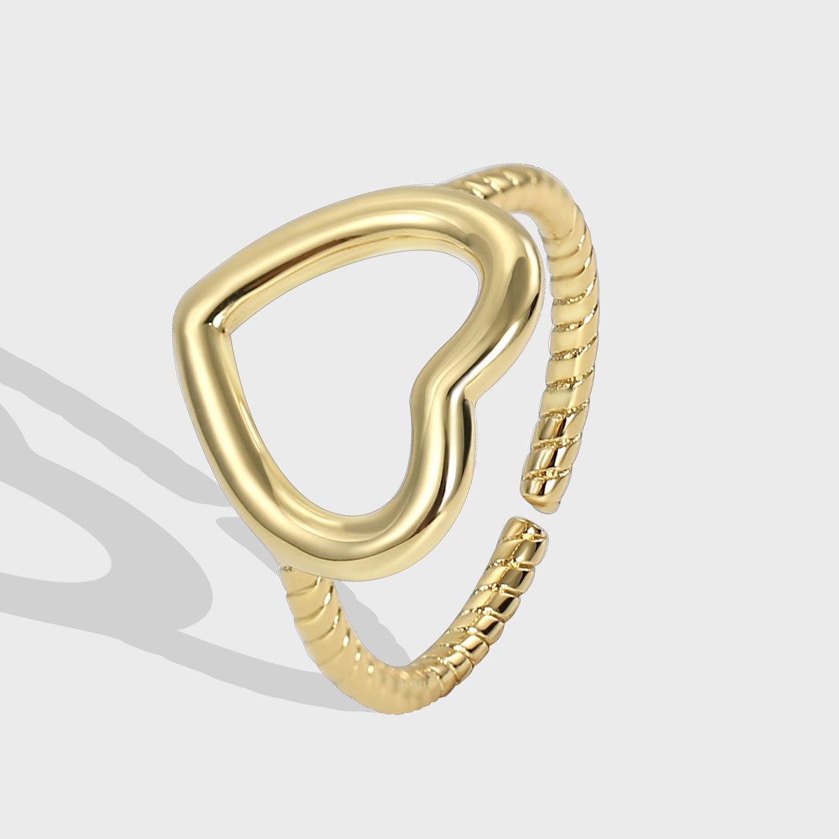 R0114 Simple Metal Heart Ring Vintage Hollow Heart Wave Pattern Open Design
