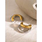 18K Gold Stainless Steel/Color Block Top and Bottom C Unique Design Sense of Shape Matching Earrings Left and Right Side Ear Accessories