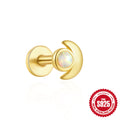 925 Sterling Silver Flat Threaded Piercing Earrings With Opal — product style photo 24 — jewelry finish and design detail