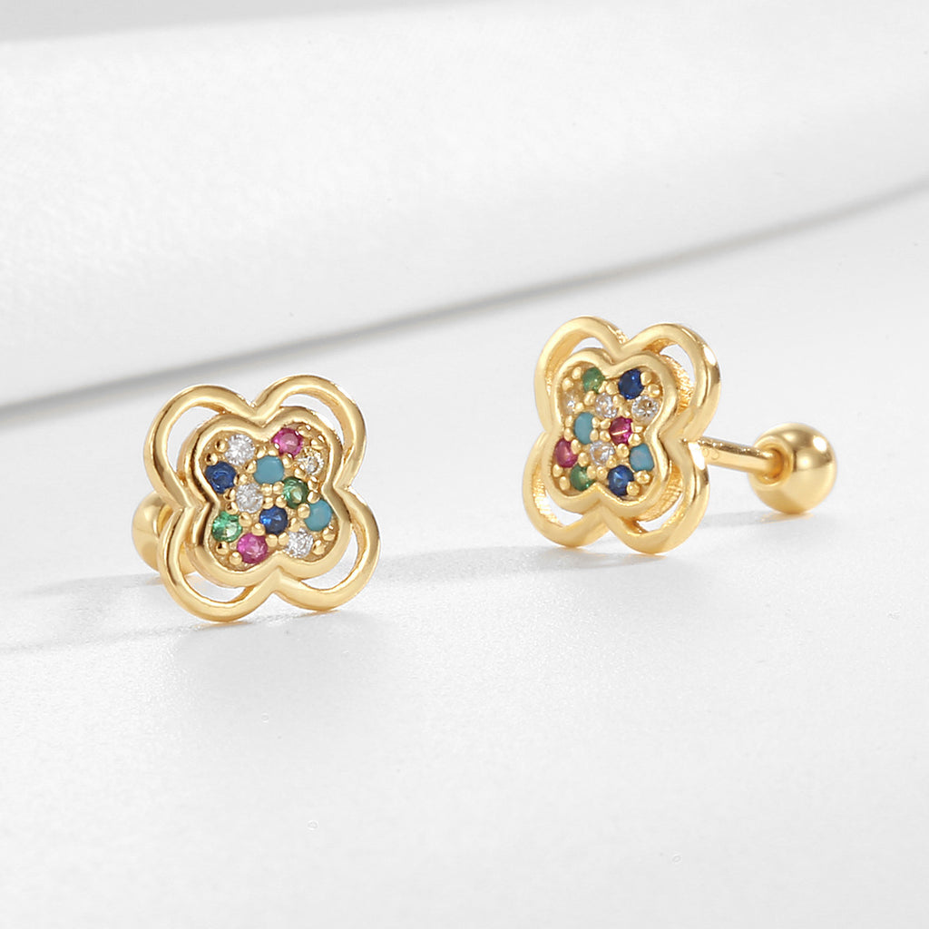 SE0324 S925Silver New Pure Silver Small Earrings New Chinese Style Women's Four-Leaf Clover Earrings Jewelry