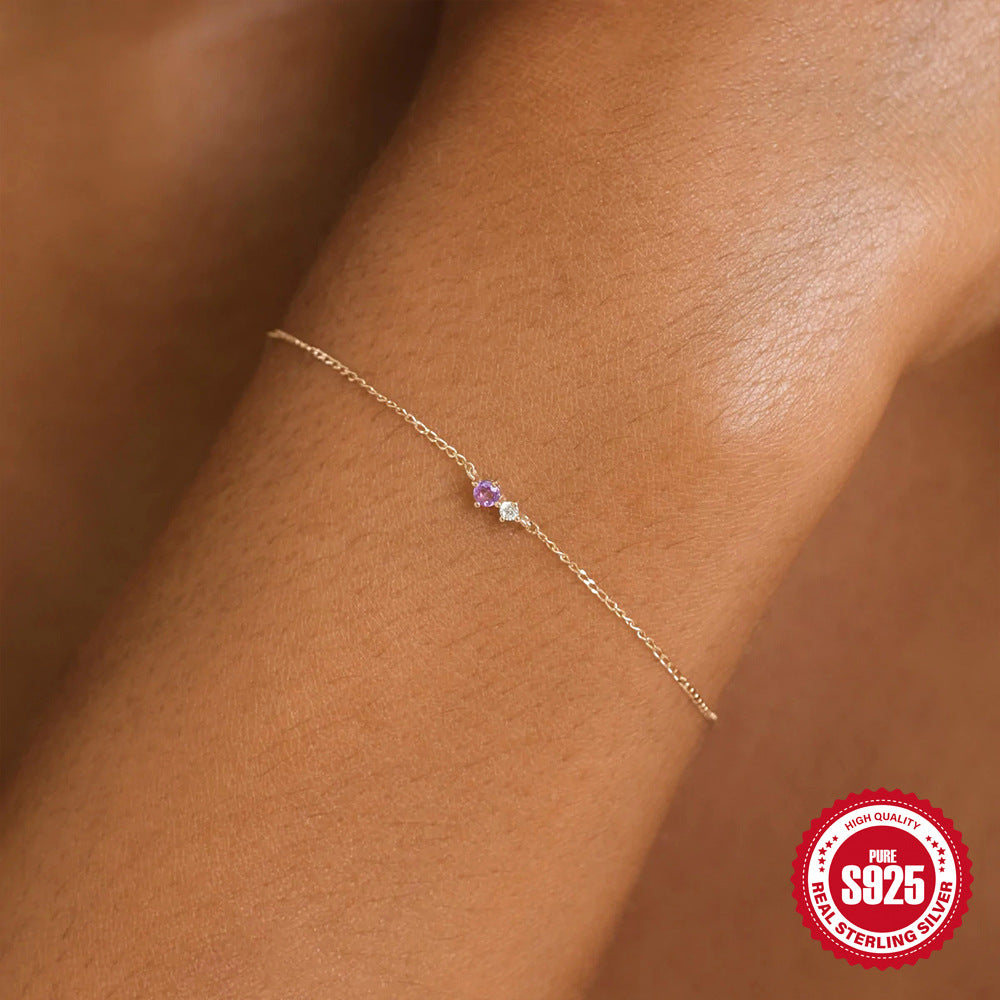 S925 Sterling Silver Birthstone Diamond Bracelet Four Prong Setting