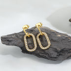 E0094 Geometric Hollow Oval Zirconia Stud Earrings for Women gold Simple Design Earrings