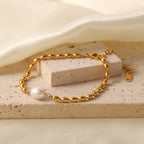 Fashionable Design Non-Fading Natural Freshwater Pearl Oval Gold Bead Bracelet/Necklace