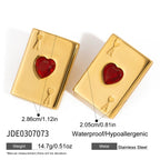 Heart-shaped Earrings Playing Cards Stainless Steel Zircon Ring Bracelet Non-fading Jewelry