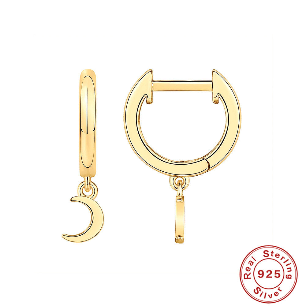 S925Sterling Silver Dagger Cross Earrings Devil's Eye Star Moon Pendant Hoop Earrings Hot-Selling Women's Earrings