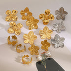Stainless Steel Pearl Earrings Flower Studs Open Ring Jewelry