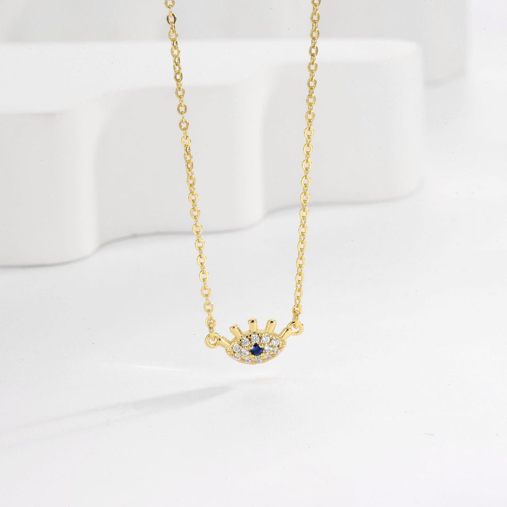 S925 Silver Blue Eye Necklace Minimalist Diamond Collarbone Chain
