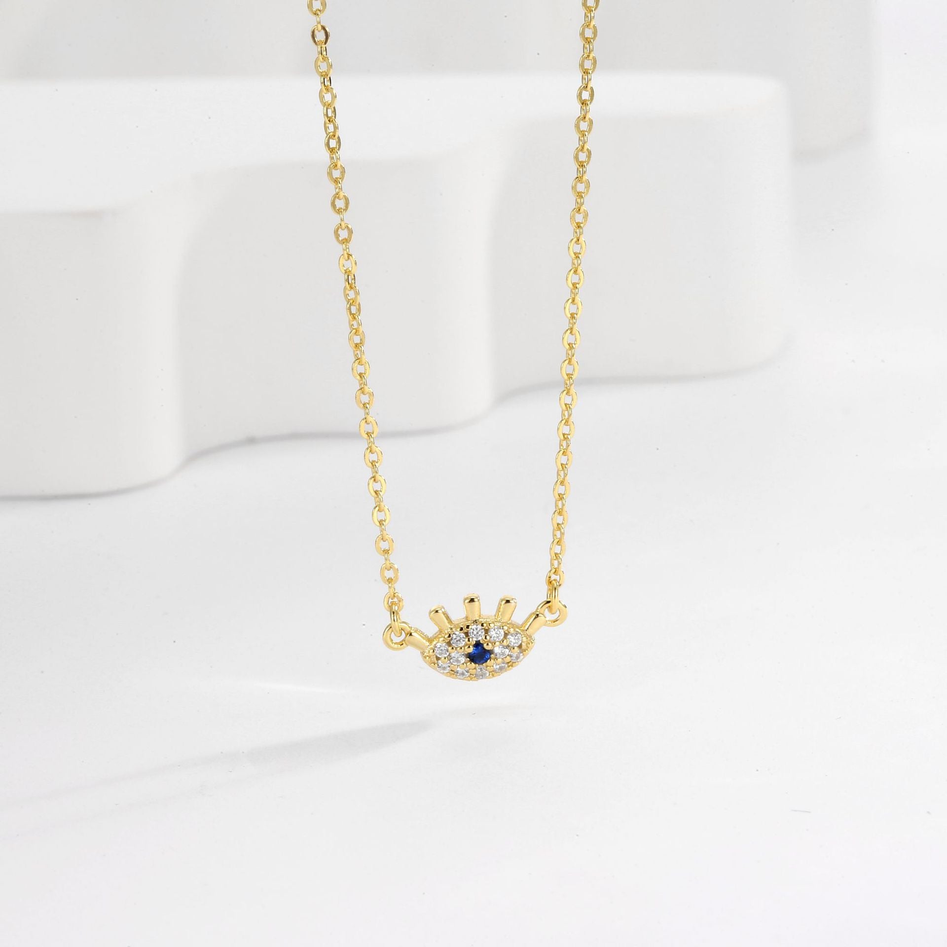 S925 Silver Blue Eye Necklace Minimalist Diamond Collarbone Chain