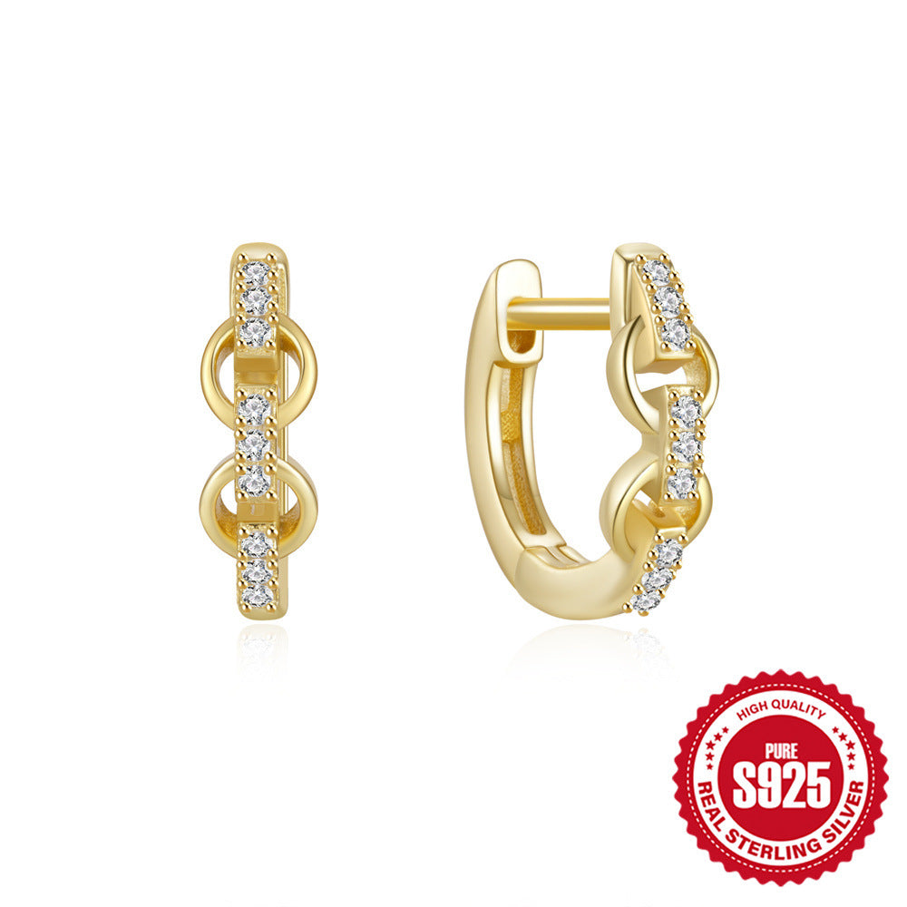 New925Sterling Silver Diamond-Encrusted Chain Earrings Ear Clips Fashionable Ear Jewelry