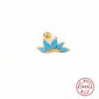 S925Sterling Silver Colorful Diamond Crown Flower Piercing Threaded Ear Bone Stud Mini Inlaid Diamond Ear Cartilage Stud Earrings for Women