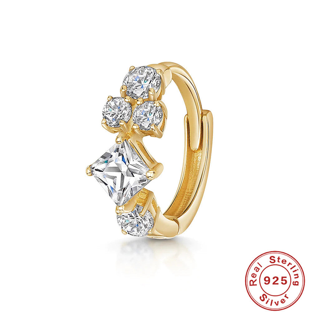 S925Sterling Silver Cartilage Piercing Diamond-Studded Hoop Earrings Ear Cuffs Ear Studs shien Hot-selling Punk Style Ear Cuff