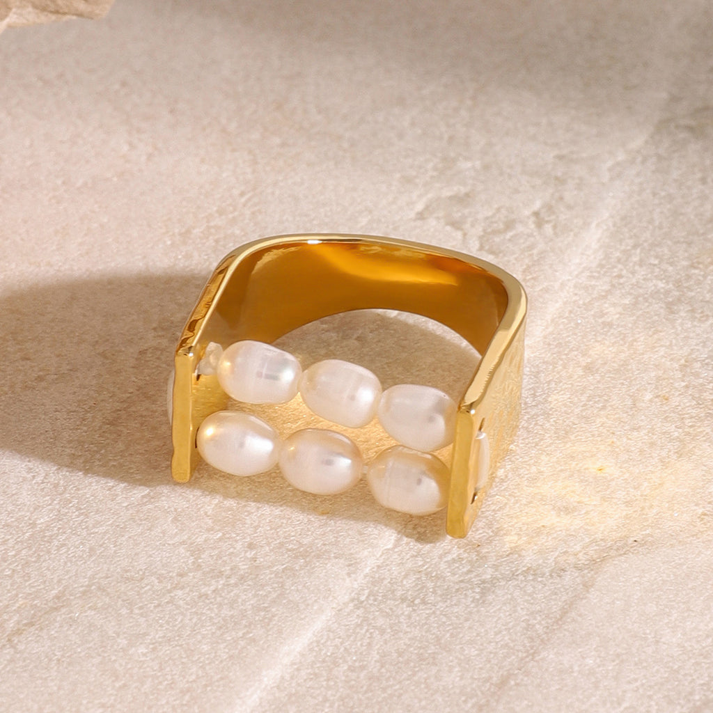 2H 18K Gold Stainless Steel Pearl Ring Ring Product ring