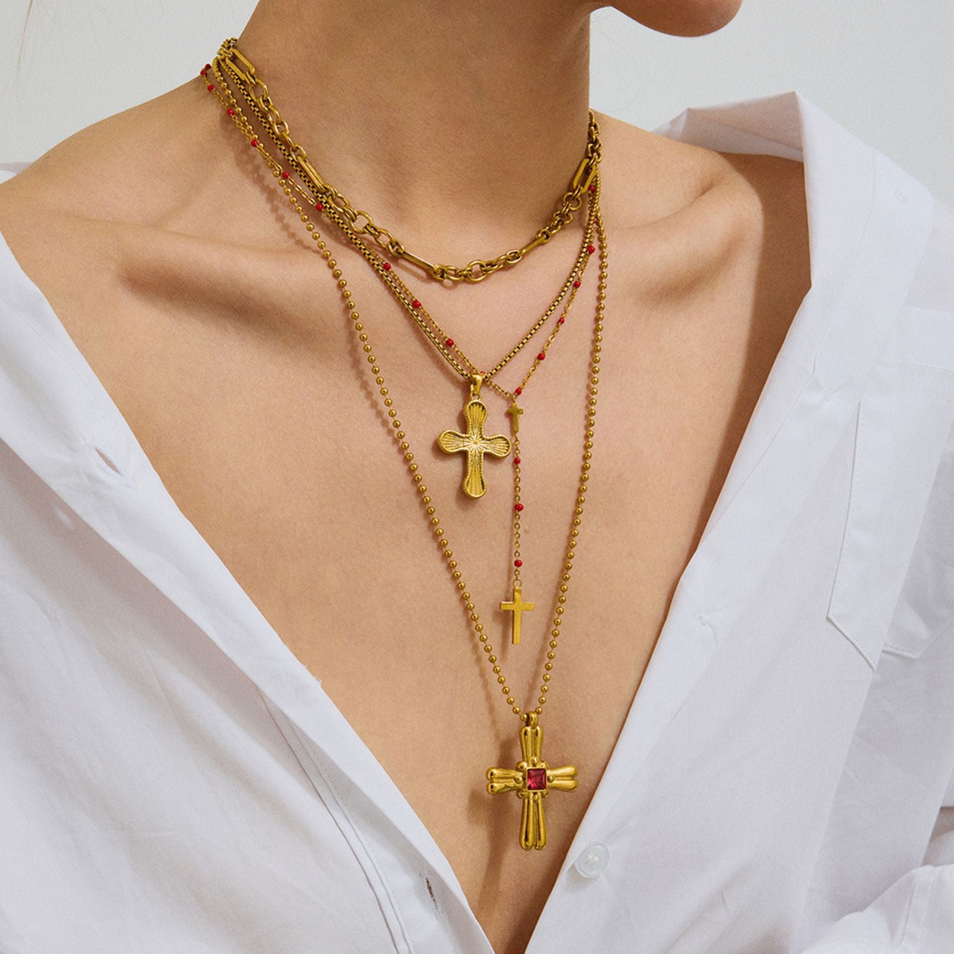 Stainless Steel Cross Necklace Non-Fading Jewelry Collarbone Chain