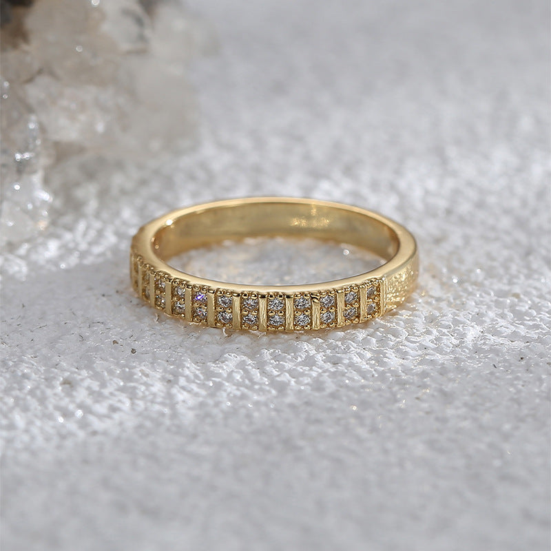 R0576 French Fashion Simple Design Ring for Women Brass Gold-Plated Micro-Inlaid Zircon Ring